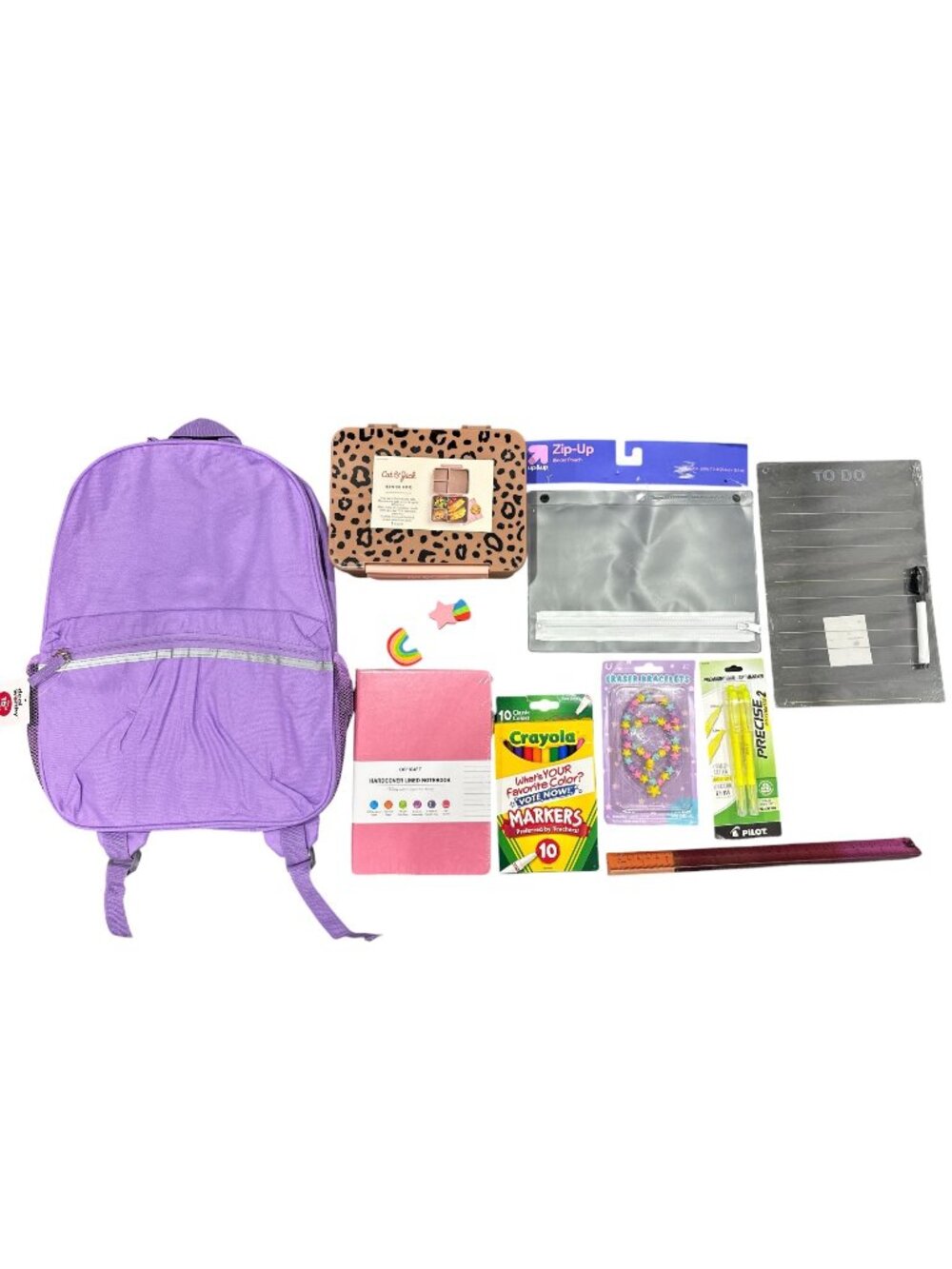 11 pcs. Purple Backpack With School Supplies Set: Bento Box, Notebook, Crayola,
